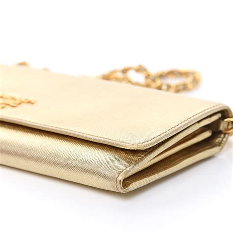 prada saffiano wallet on a chain gold|Prada card holder with chain.